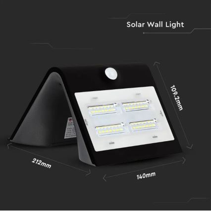 LED Solcell väggbelysning med sensor  LED/3W/3,7V 3000/4000K IP65 svart