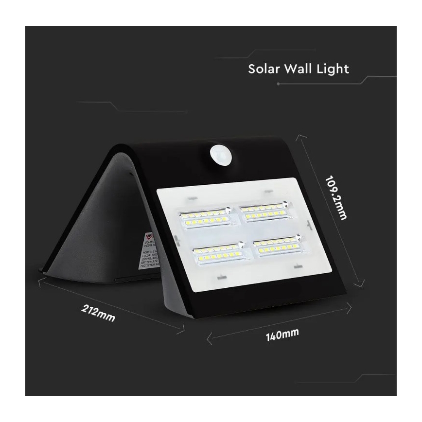 LED Solcell väggbelysning med sensor  LED/3W/3,7V 3000/4000K IP65 svart