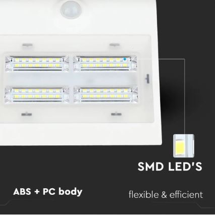 LED solcell väggbelysning med sensor LED/3W/3,7V 3000/4000K IP65 2000 mAh vit