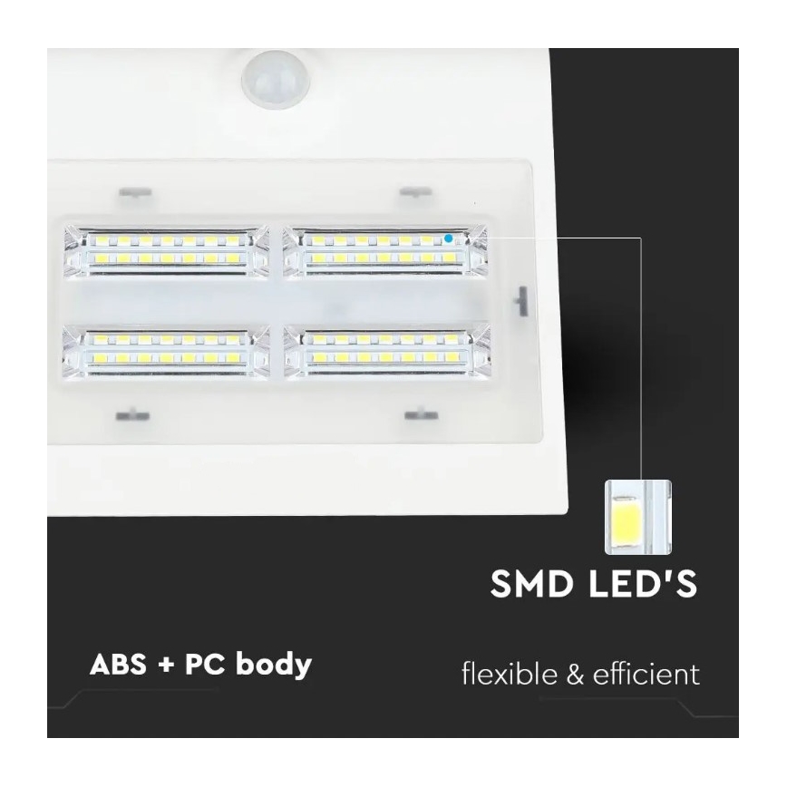 LED solcell väggbelysning med sensor LED/3W/3,7V 3000/4000K IP65 2000 mAh vit