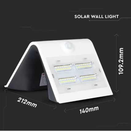 LED solcell väggbelysning med sensor LED/3W/3,7V 3000/4000K IP65 2000 mAh vit