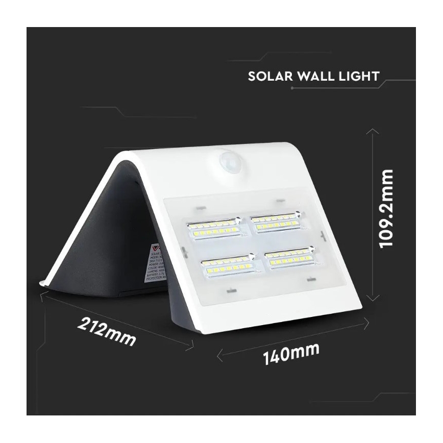 LED solcell väggbelysning med sensor LED/3W/3,7V 3000/4000K IP65 2000 mAh vit
