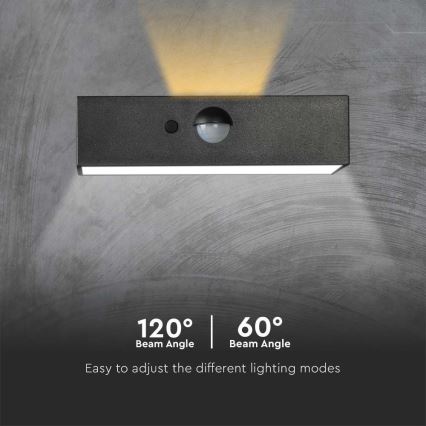 LED solcell väggbelysning med sensor LED/3W/3,7V 3000K/4000K IP65 1200 mAh svart