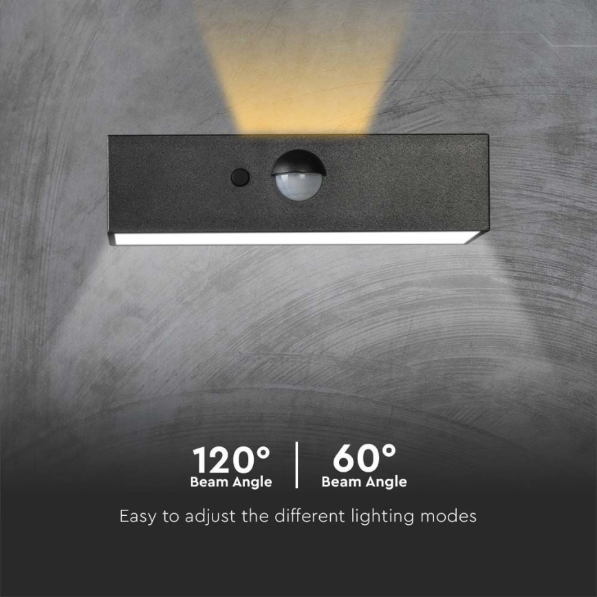 LED solcell väggbelysning med sensor LED/3W/3,7V 3000K/4000K IP65 1200 mAh svart