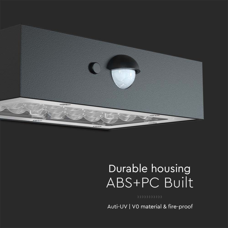 LED solcell väggbelysning med sensor LED/3W/3,7V 3000K/4000K IP65 1200 mAh svart