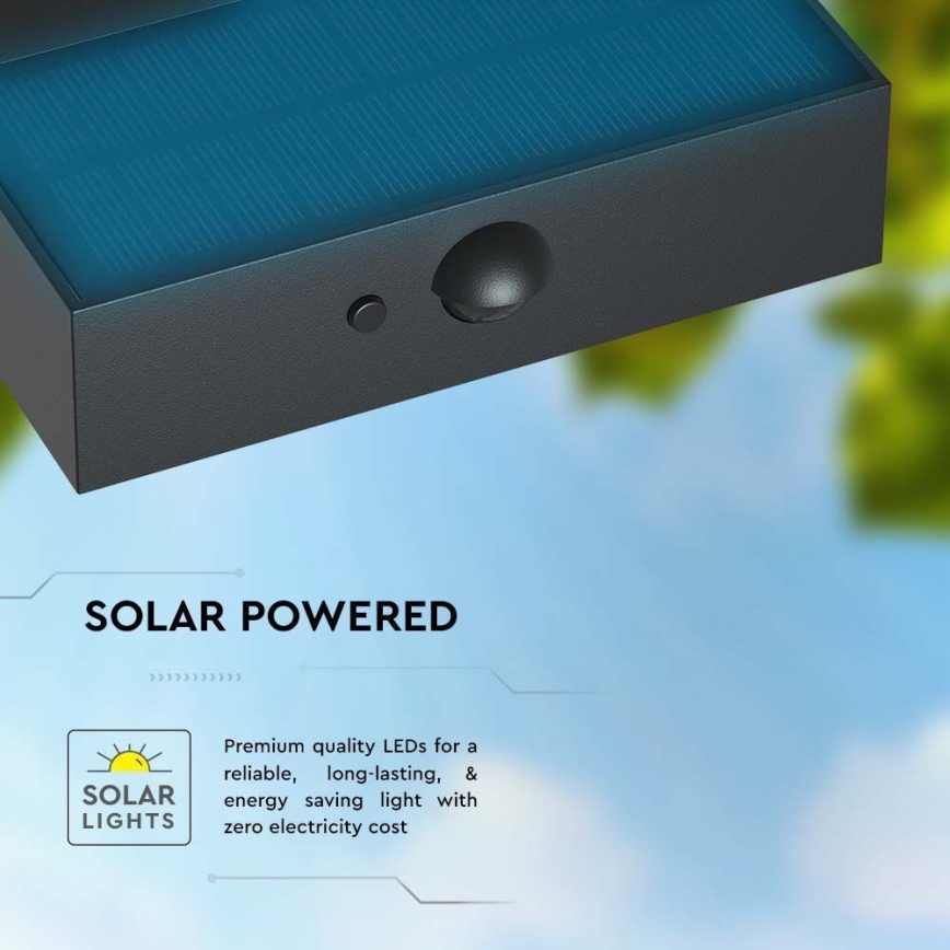 LED solcell väggbelysning med sensor LED/3W/3,7V 3000K/4000K IP65 1200 mAh svart