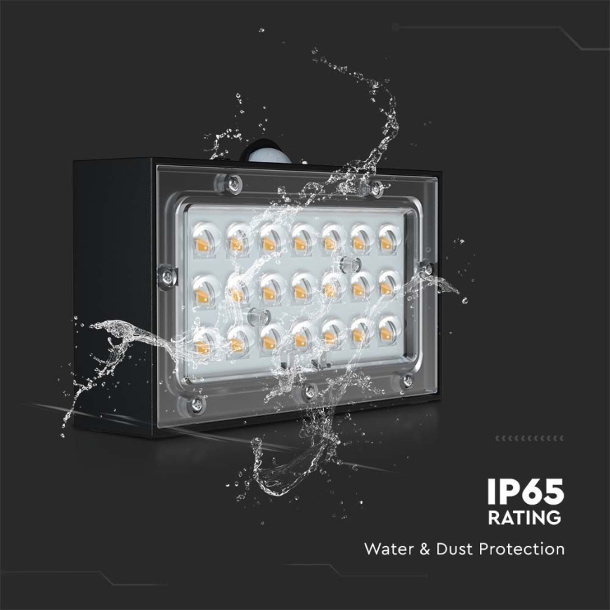 LED solcell väggbelysning med sensor LED/3W/3,7V 3000K/4000K IP65 1200 mAh svart