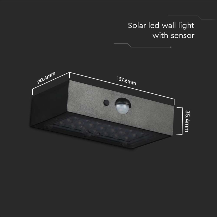LED solcell väggbelysning med sensor LED/3W/3,7V 3000K/4000K IP65 1200 mAh svart