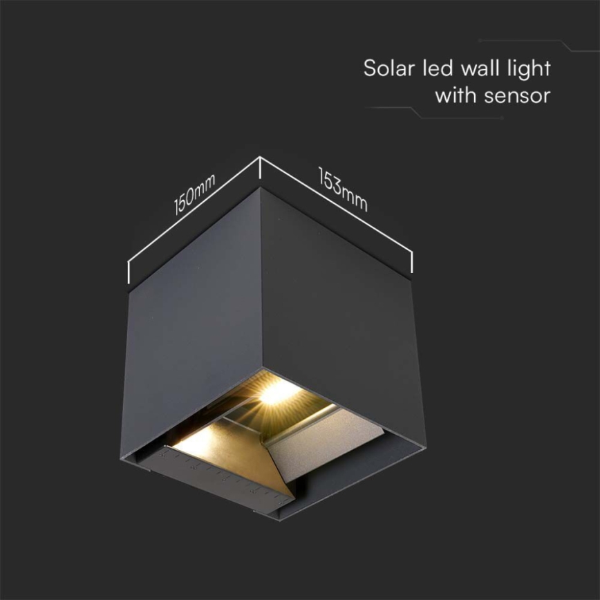 LED solcell väggbelysning med sensor LED/3W/3,7V IP65 4000K svart