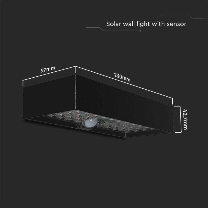 LED solcell väggbelysning med sensor LED/6W/3,7V IP65 4000K 3000 mAh svart