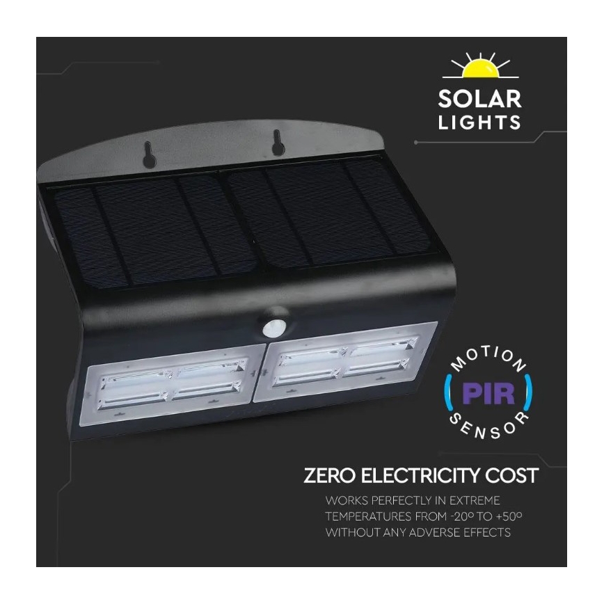 LED Solcell väggbelysning med sensor LED/7W/3,7V 4000K IP65 svart