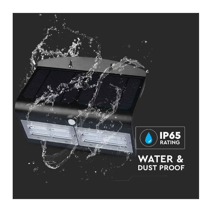 LED Solcell väggbelysning med sensor LED/7W/3,7V 4000K IP65 svart