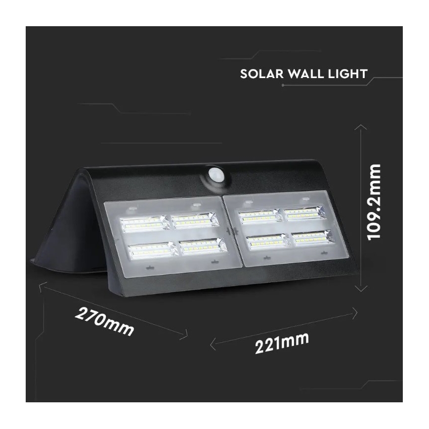 LED Solcell väggbelysning med sensor LED/7W/3,7V 4000K IP65 svart
