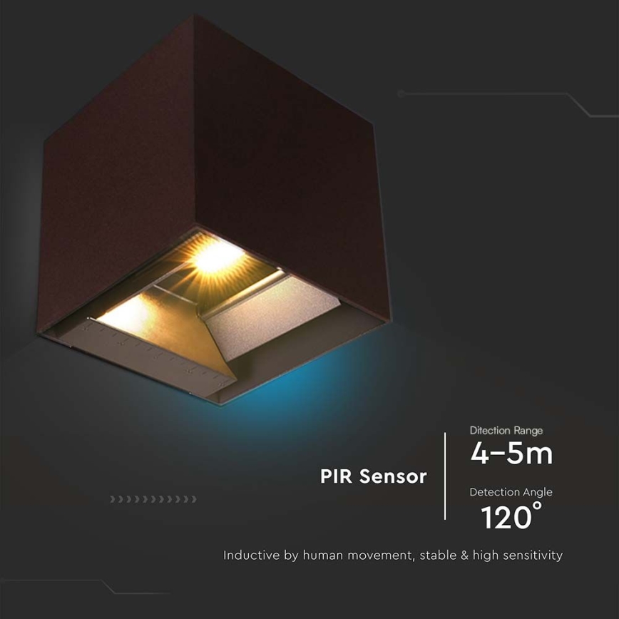 LED solcell väggbelysning med sensor LED/9W/3,7V 3000/4000/5000K 2600 mAh IP65 brun