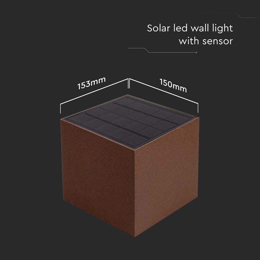 LED solcell väggbelysning med sensor LED/9W/3,7V 3000/4000/5000K 2600 mAh IP65 brun