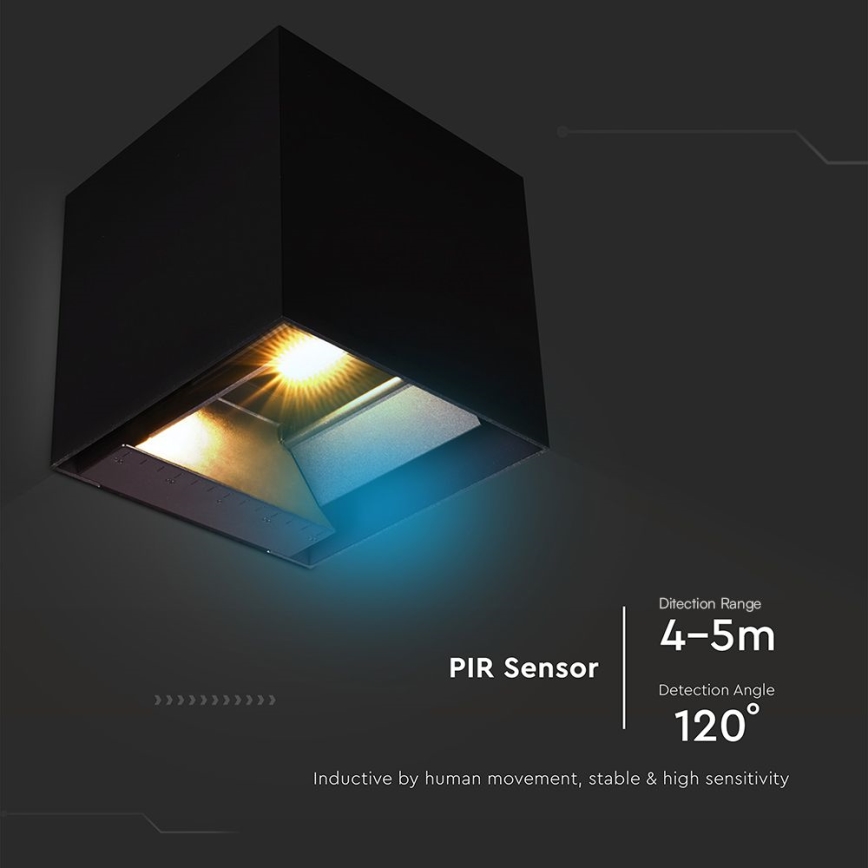 LED solcell väggbelysning med sensor LED/9W/3,7V 3000/4000/5000K 2600 mAh IP65 svart