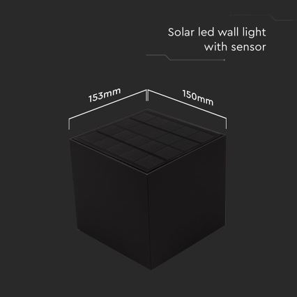 LED solcell väggbelysning med sensor LED/9W/3,7V 3000/4000/5000K 2600 mAh IP65 svart