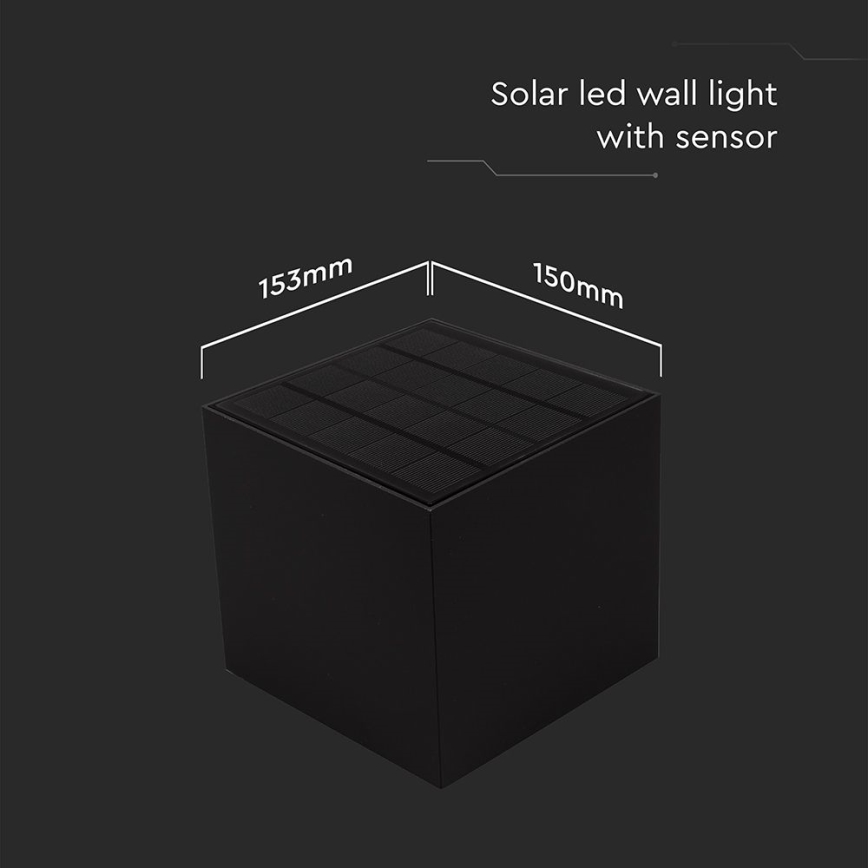 LED solcell väggbelysning med sensor LED/9W/3,7V 3000/4000/5000K 2600 mAh IP65 svart