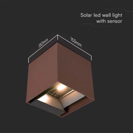LED solcell väggbelysning med sensor LED/9W/3,7V IP65 4000K brun