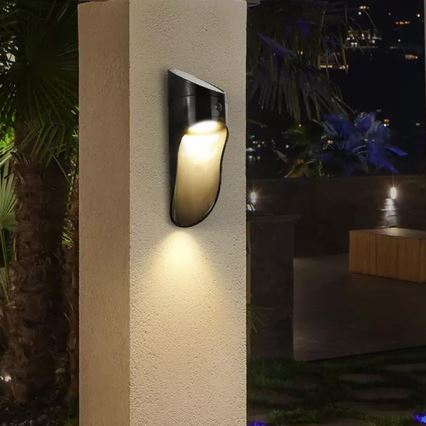 LED solcell väggbelysning med sensor PALESA LED/1W/3,7V IP65 1800 mAh svart