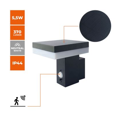 LED solcell väggbelysning med sensor SOLARIS2 LED/5,5W/3,7V 4000K IP44 2600 mAh