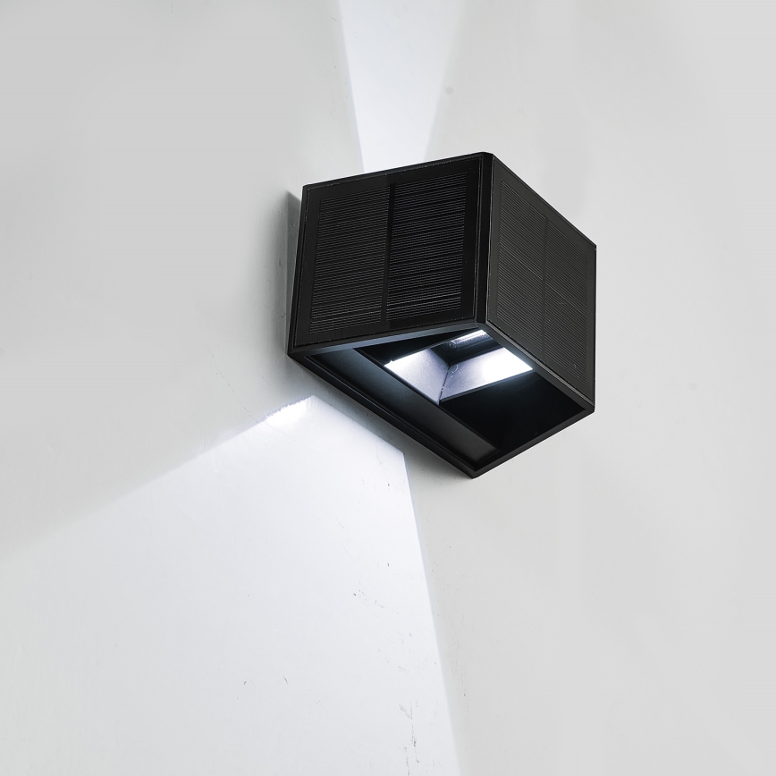 LED solcell väggbelysning WINGS LED/2W/1300 mAh 3,7V 6000K IP54 svart