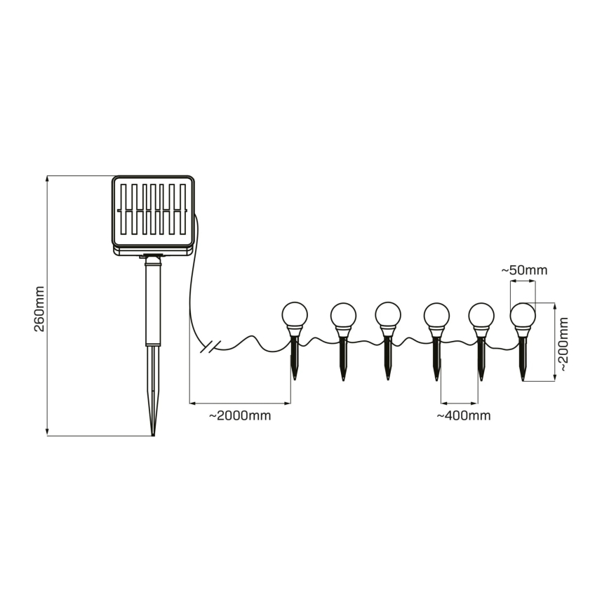 LED Solcellsbelysning KULKI 6xLED/1,2V 600 mAh 4,3 m IP44 svart/vit