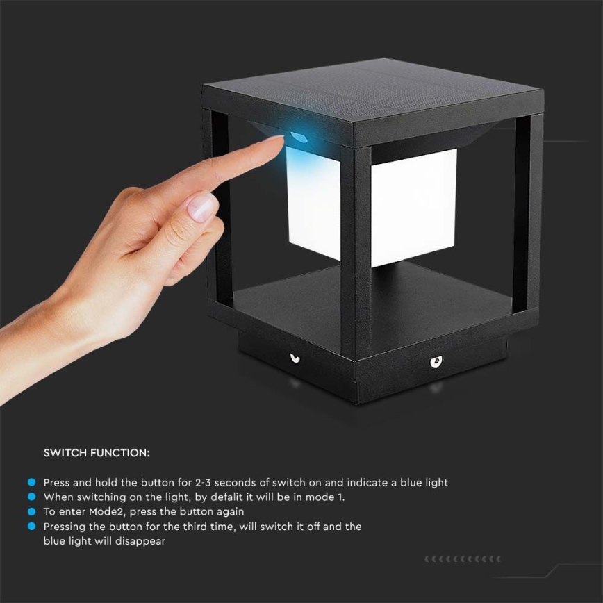 LED Solcellsbelysning med en sensor LED/2W/5,5V 3000K IP65 2600 mAh svart