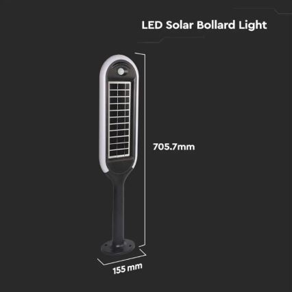 LED solcellslampa  med sensor  BOLLARD LED/5W/5,5V 70,5 cm 4000K IP65