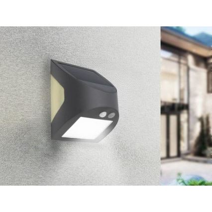 LED-solcellsvägglampa med sensor LED/3W/3,7V 3000/4000K 1200 mAh IP54 antracit