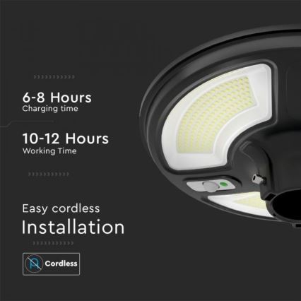 LED Solcellsgatulampa med sensor LED/10W/3,2V IP65 4000K + fjärrkontroll