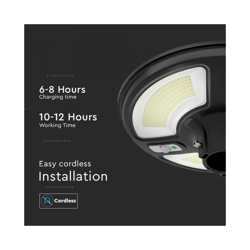 LED Solcellsgatulampa med sensor LED/10W/3,2V IP65 4000K + fjärrkontroll