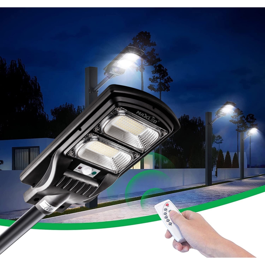 LED Dimbar gatubelysning med sensor LED/120W/6V 6500K IP65 svart + fjärrkontroll