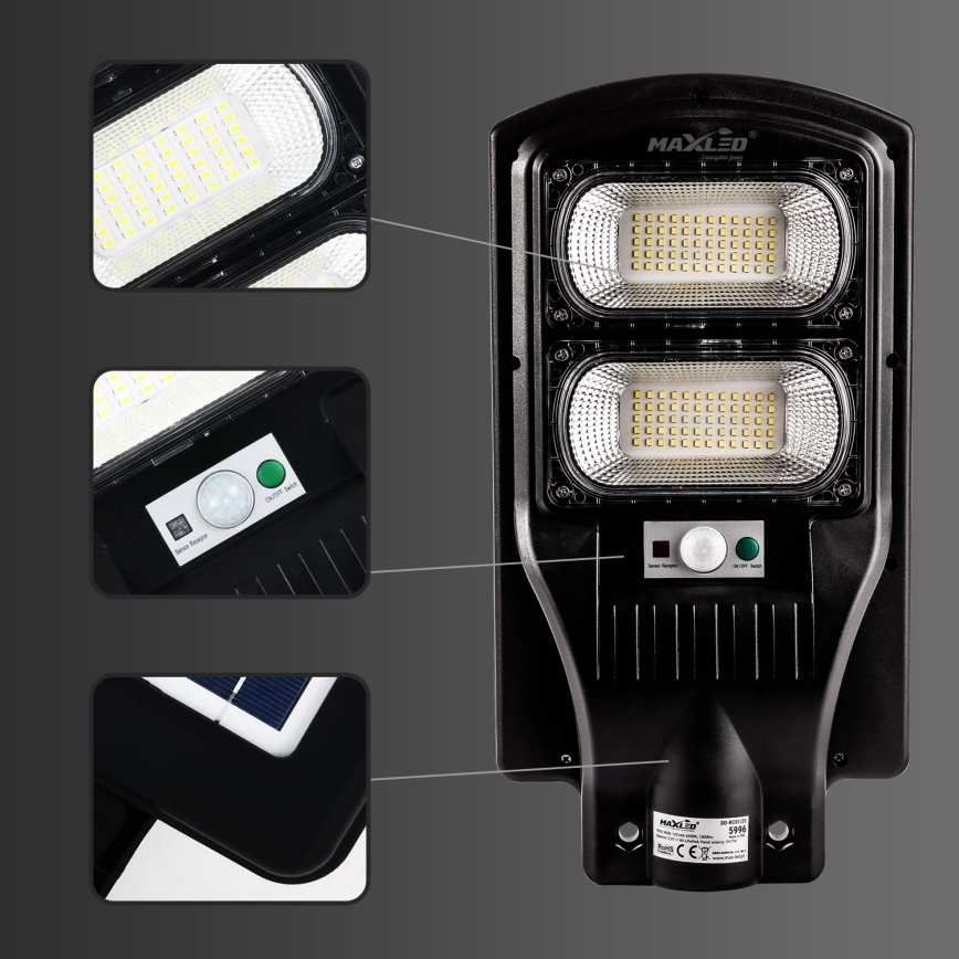 LED Dimbar gatubelysning med sensor LED/120W/6V 6500K IP65 svart + fjärrkontroll