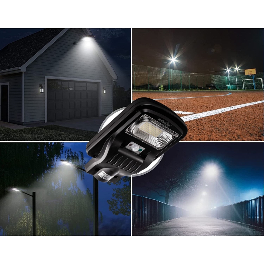 LED Dimbar gatubelysning med sensor LED/150W/6V 6500K IP65 svart + fjärrkontroll