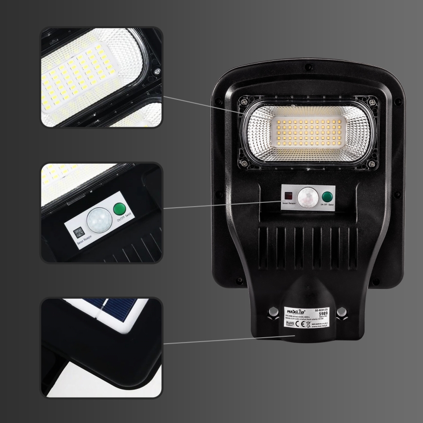 LED Dimbar gatubelysning med sensor LED/150W/6V 6500K IP65 svart + fjärrkontroll