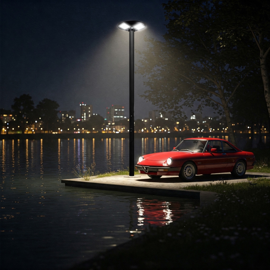 LED Dimbar gatubelysning med sensor LED/15W/6V 11000 mAh 6500K IP65 svart + fjärrkontroll