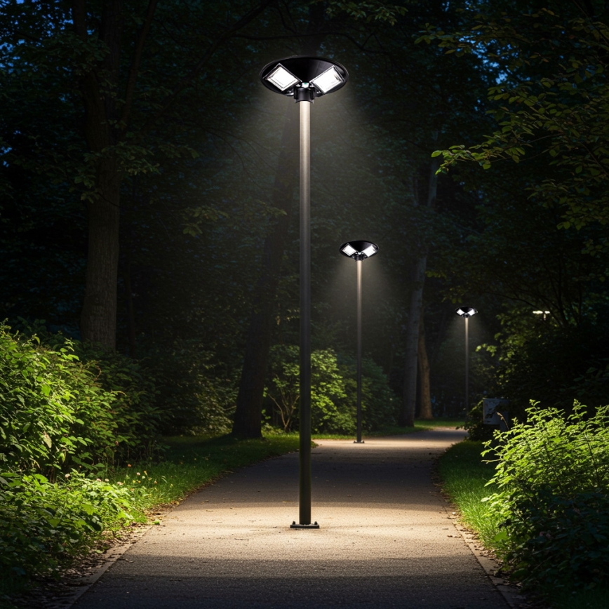LED Dimbar gatubelysning med sensor LED/15W/6V 11000 mAh 6500K IP65 svart + fjärrkontroll