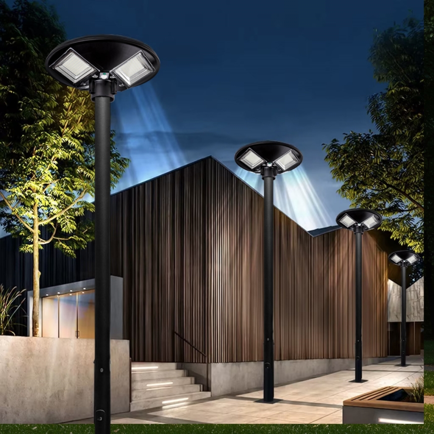LED Dimbar gatubelysning med sensor LED/15W/6V 11000 mAh 6500K IP65 svart + fjärrkontroll