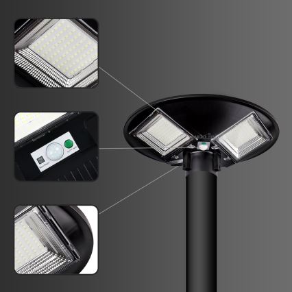 LED Dimbar gatubelysning med sensor LED/15W/6V 11000 mAh 6500K IP65 svart + fjärrkontroll
