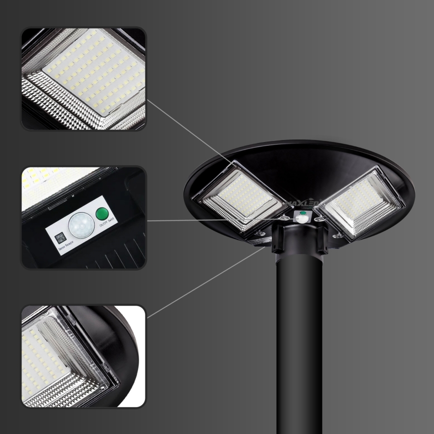 LED Dimbar gatubelysning med sensor LED/15W/6V 11000 mAh 6500K IP65 svart + fjärrkontroll