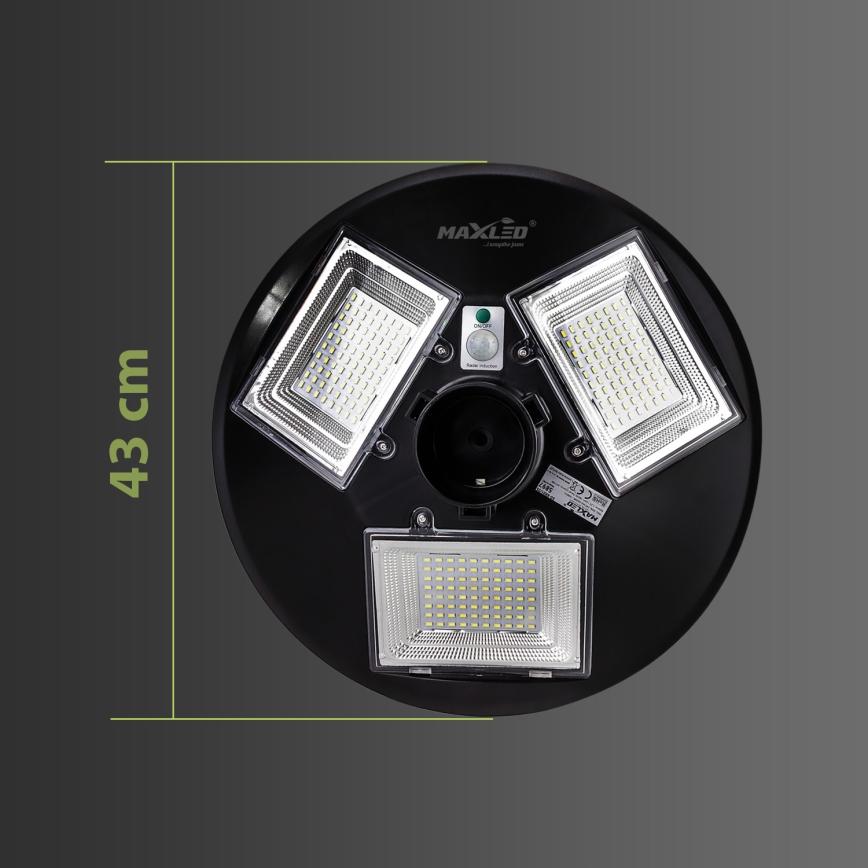 LED Dimbar gatubelysning med sensor LED/15W/6V 11000 mAh 6500K IP65 svart + fjärrkontroll