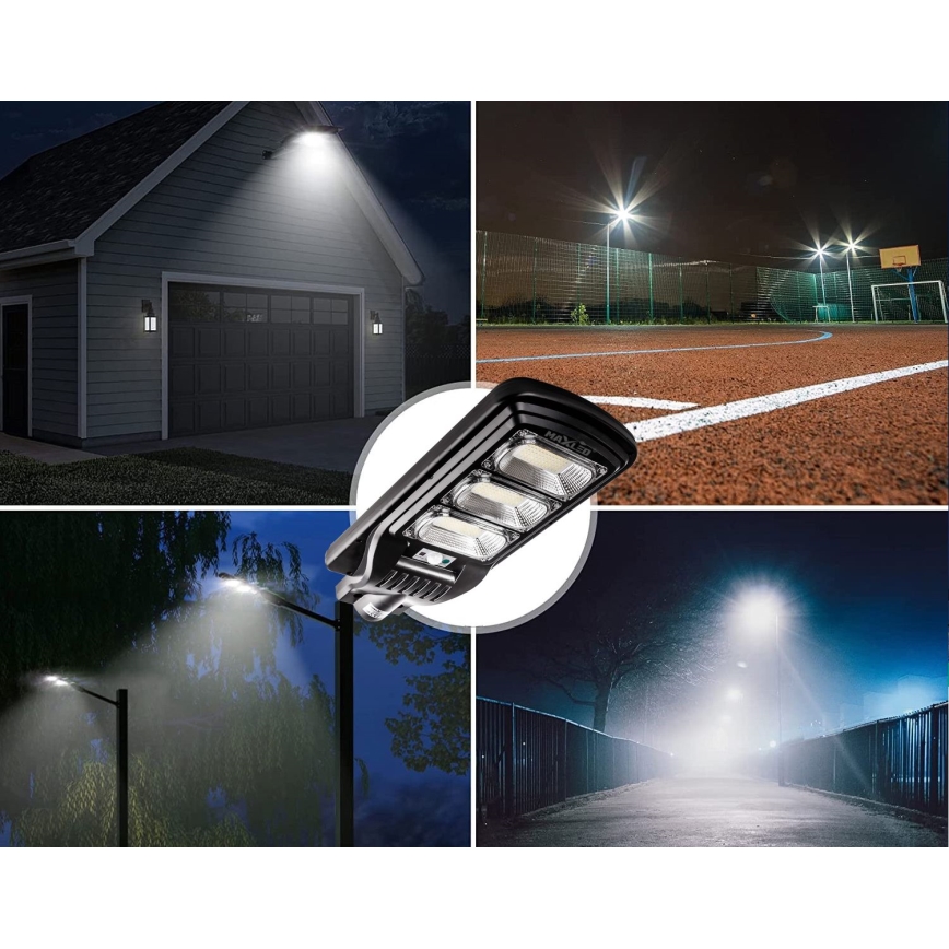 LED Dimbar gatubelysning med sensor LED/180W/6V 6500K IP65 svart + fjärrkontroll
