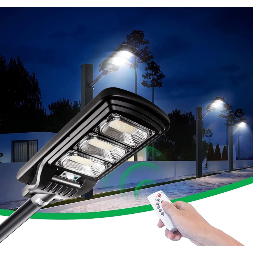 LED Dimbar gatubelysning med sensor LED/180W/6V 6500K IP65 svart + fjärrkontroll
