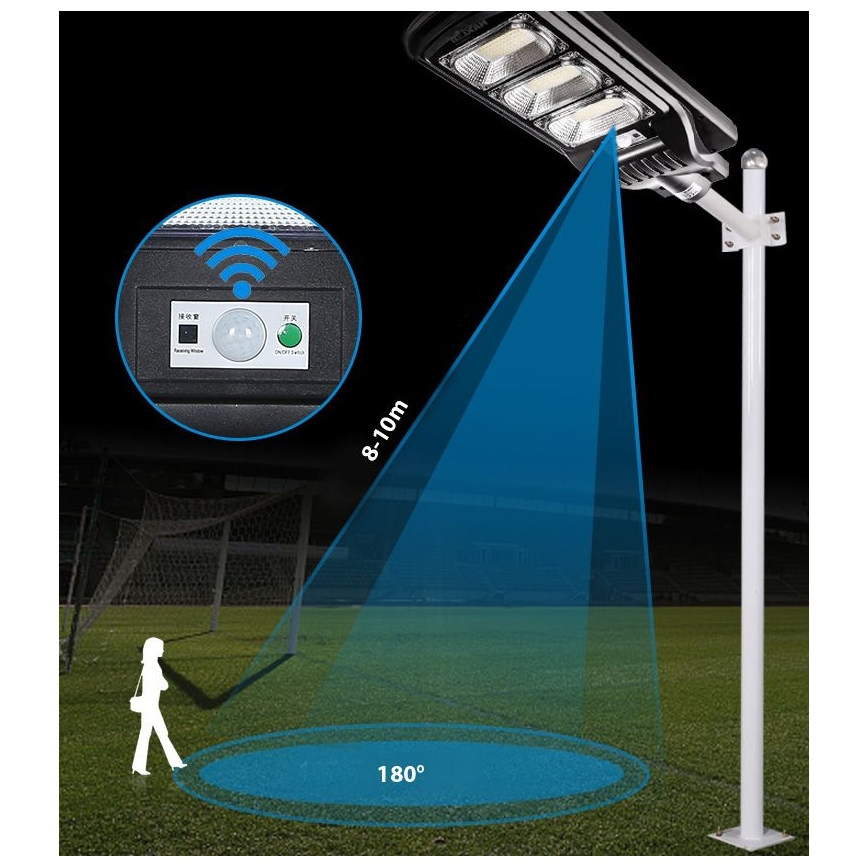 LED Dimbar gatubelysning med sensor LED/180W/6V 6500K IP65 svart + fjärrkontroll