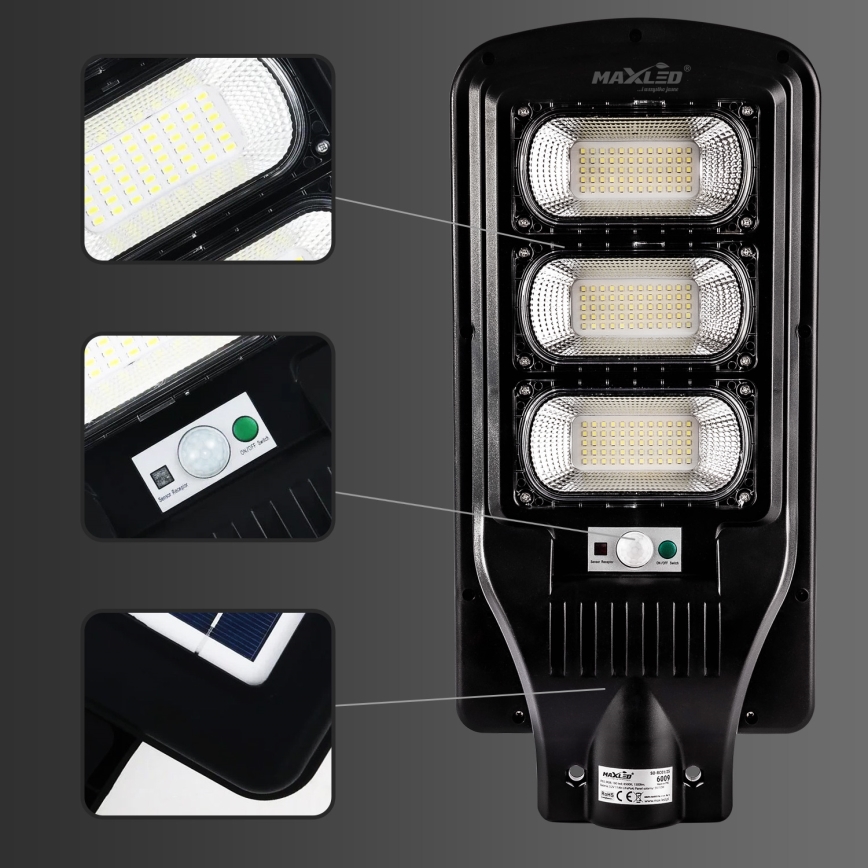 LED Dimbar gatubelysning med sensor LED/180W/6V 6500K IP65 svart + fjärrkontroll