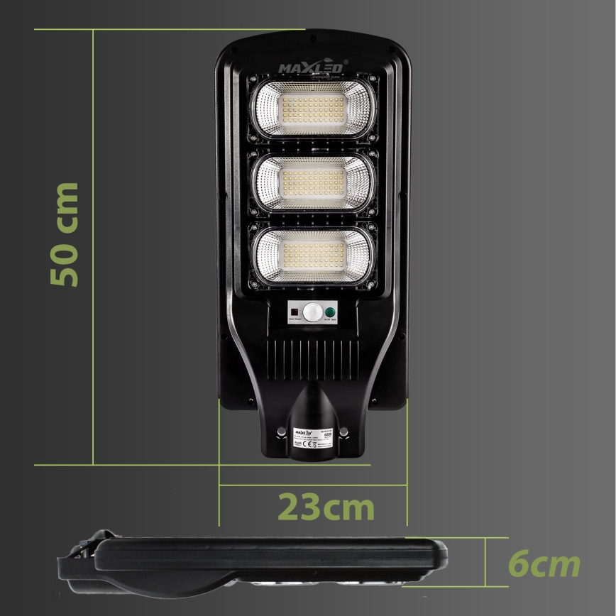 LED Dimbar gatubelysning med sensor LED/180W/6V 6500K IP65 svart + fjärrkontroll
