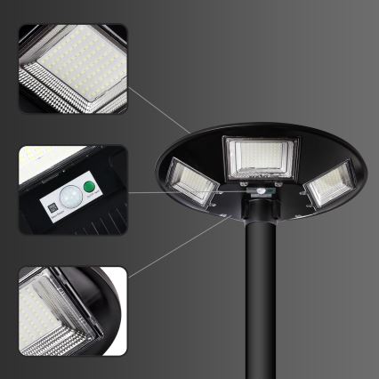 LED Dimbar gatubelysning med sensor LED/22W/6V 18000 mAh 6500K IP65 svart + fjärrkontroll