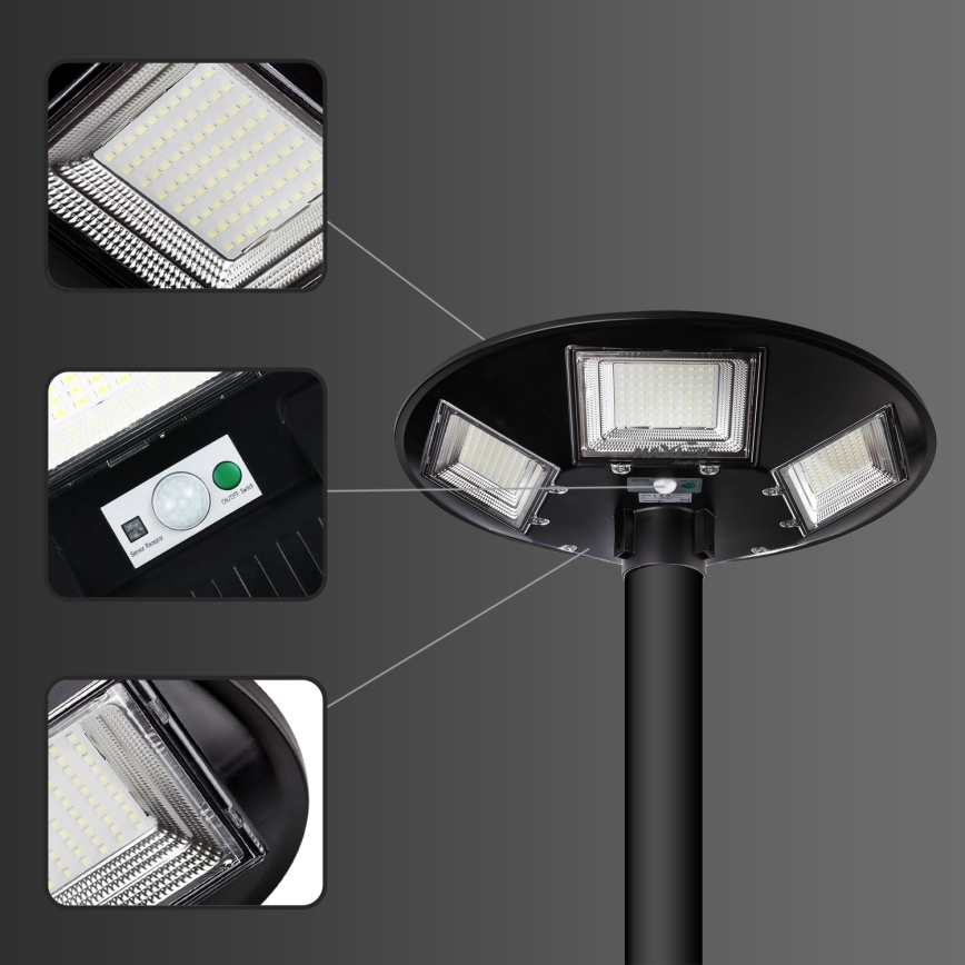 LED Dimbar gatubelysning med sensor LED/22W/6V 18000 mAh 6500K IP65 svart + fjärrkontroll