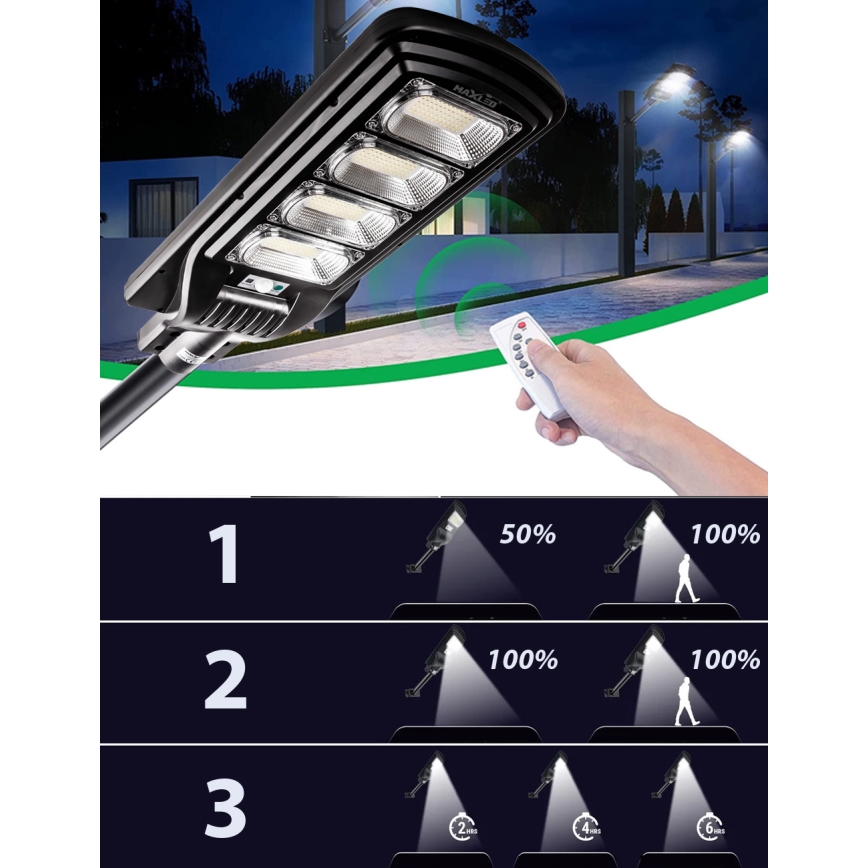 LED Dimbar gatubelysning med sensor LED/240W/6V 6500K IP65 svart + fjärrkontroll